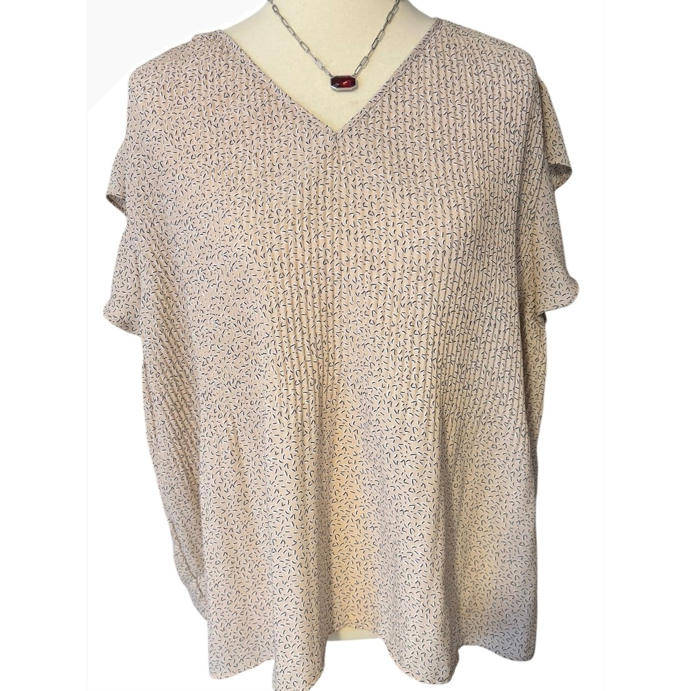 Womens V Neck Pleated Print Blouse Short Sleeve‎ Casual Top. SZ XL. Dainty Sweet